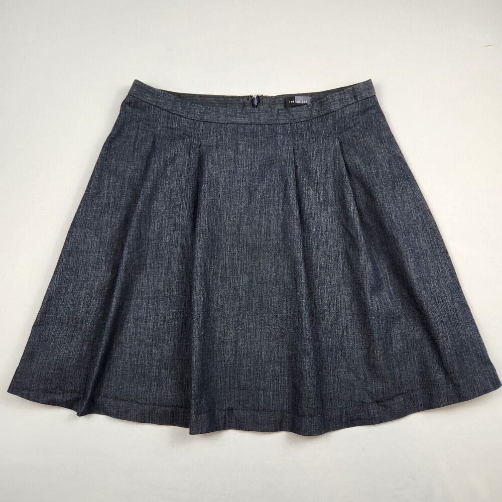 THE LIMITED Size M Dark Blue Chambray Denim Skirt Lined Pleated Dressy Womens
